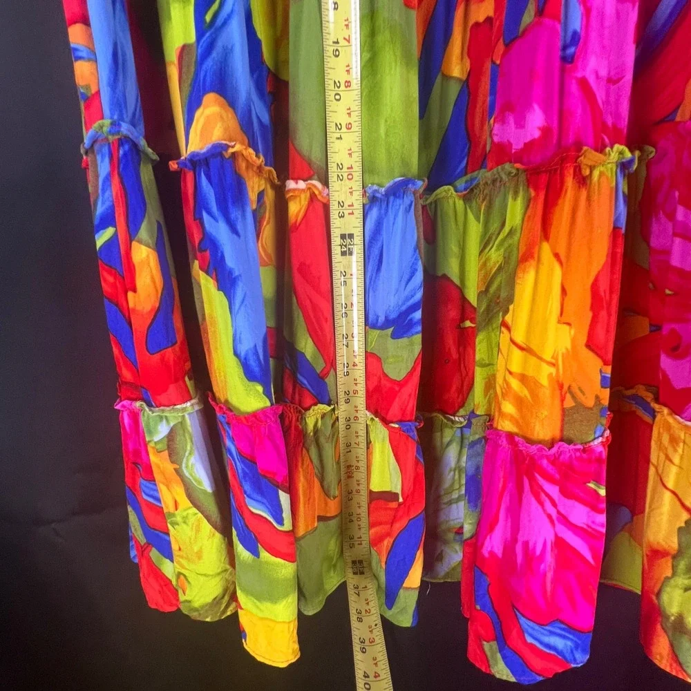 Sam and Jess Womens XS Multi Color Abstract Floral Tiered Rayon Maxi Skirt Boho